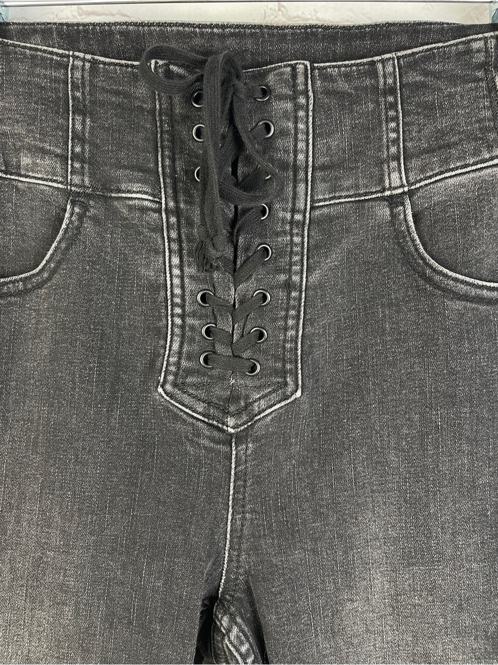 WE THE FREE CRVY charcoal gray lace-up high-waist skinny stretchy jeans, size 29 - Picture 3 of 16